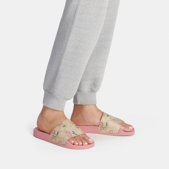 NWT Coach Outlet Uli Sport Slide In Signature Canvas With Heart Cherry Print - Picture 5 of 5